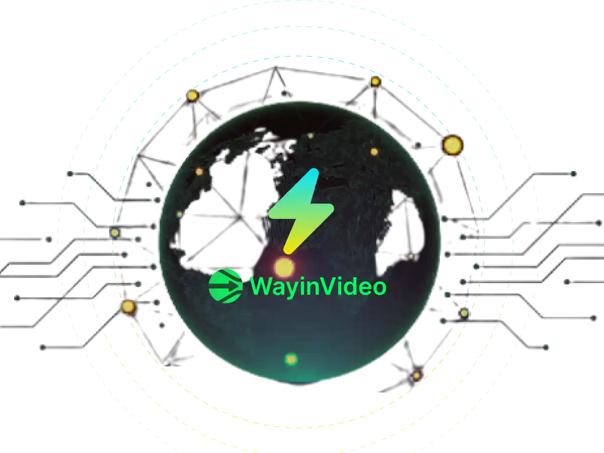 WayinVideo's AI video summarizer processing data 10x faster across a digital globe, symbolizing speed and global reach.
